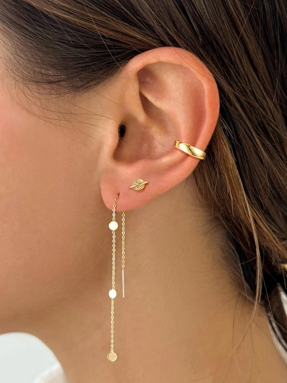 Gold Chain Earrings for Women Dainty Gold Threader Dangle Earrings 14K Gold Plated Cartilage Earrings Set Trendy Hypoallergenic Stack Cubic Zirconia Stud Earrings Long Drop Earrings Jewelry