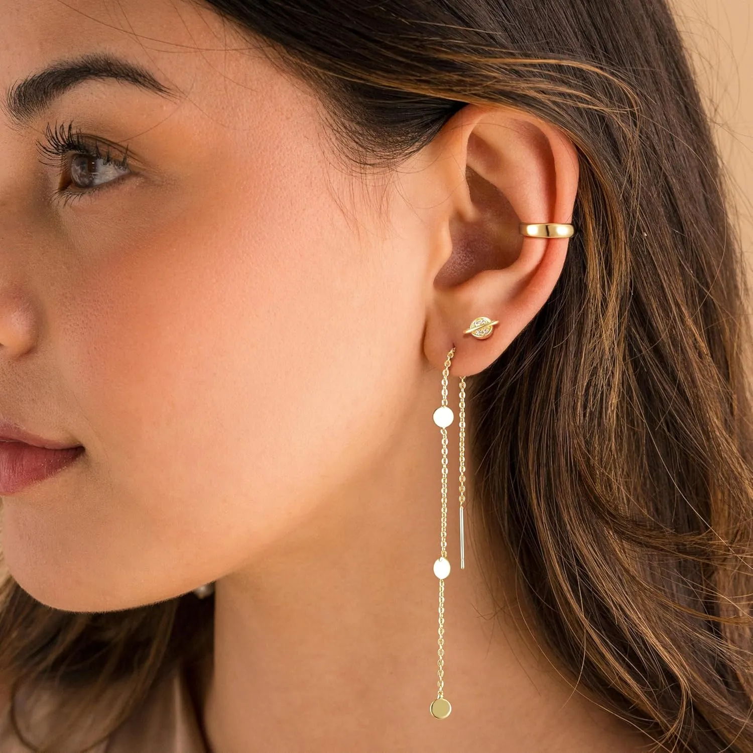 Gold Chain Earrings for Women Dainty Gold Threader Dangle Earrings 14K Gold Plated Cartilage Earrings Set Trendy Hypoallergenic Stack Cubic Zirconia Stud Earrings Long Drop Earrings Jewelry