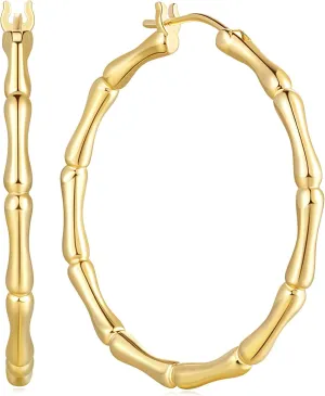 Gold Earrings 14K Gold Hoop Earrings for Women Large Bamboo Joint Design Earring for Women 34mm