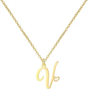 Gold Heart Initial Necklaces for Women, Minimalist Initial Heart Necklaces for Her, Dainty Alphabet Letter Pendant Necklaces Gift Jewelry