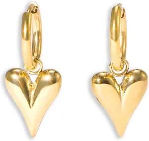 Gold Huggie Earrings for Women 14k Gold Plated Heart Drop Fashion Dangle Hoop Earrings Small Cute Heart Huggies Earring Jewelry Gifts