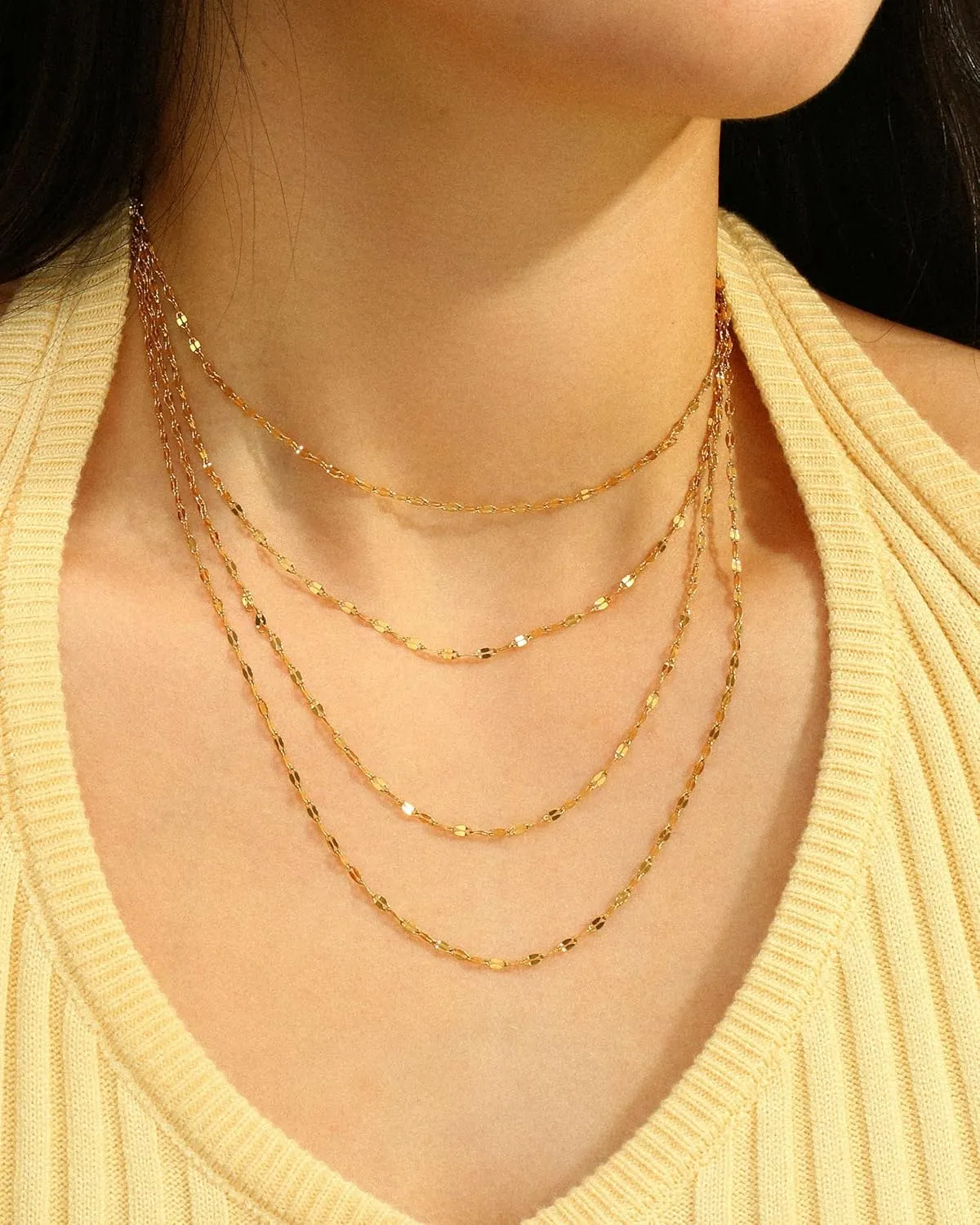 Gold Necklaces for Women,Non Tarnish,Stainless Steel Gold Necklaces,Simple Gold Layered Necklaces,Gold Jewelry Gift for Women