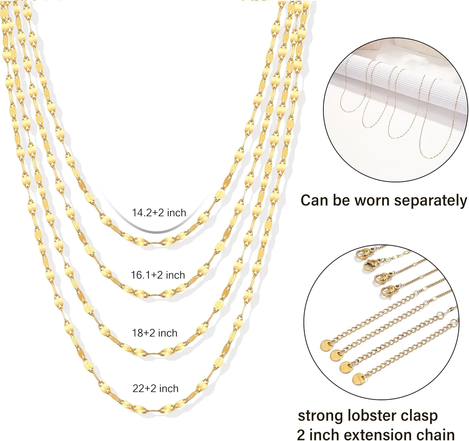 Gold Necklaces for Women,Non Tarnish,Stainless Steel Gold Necklaces,Simple Gold Layered Necklaces,Gold Jewelry Gift for Women