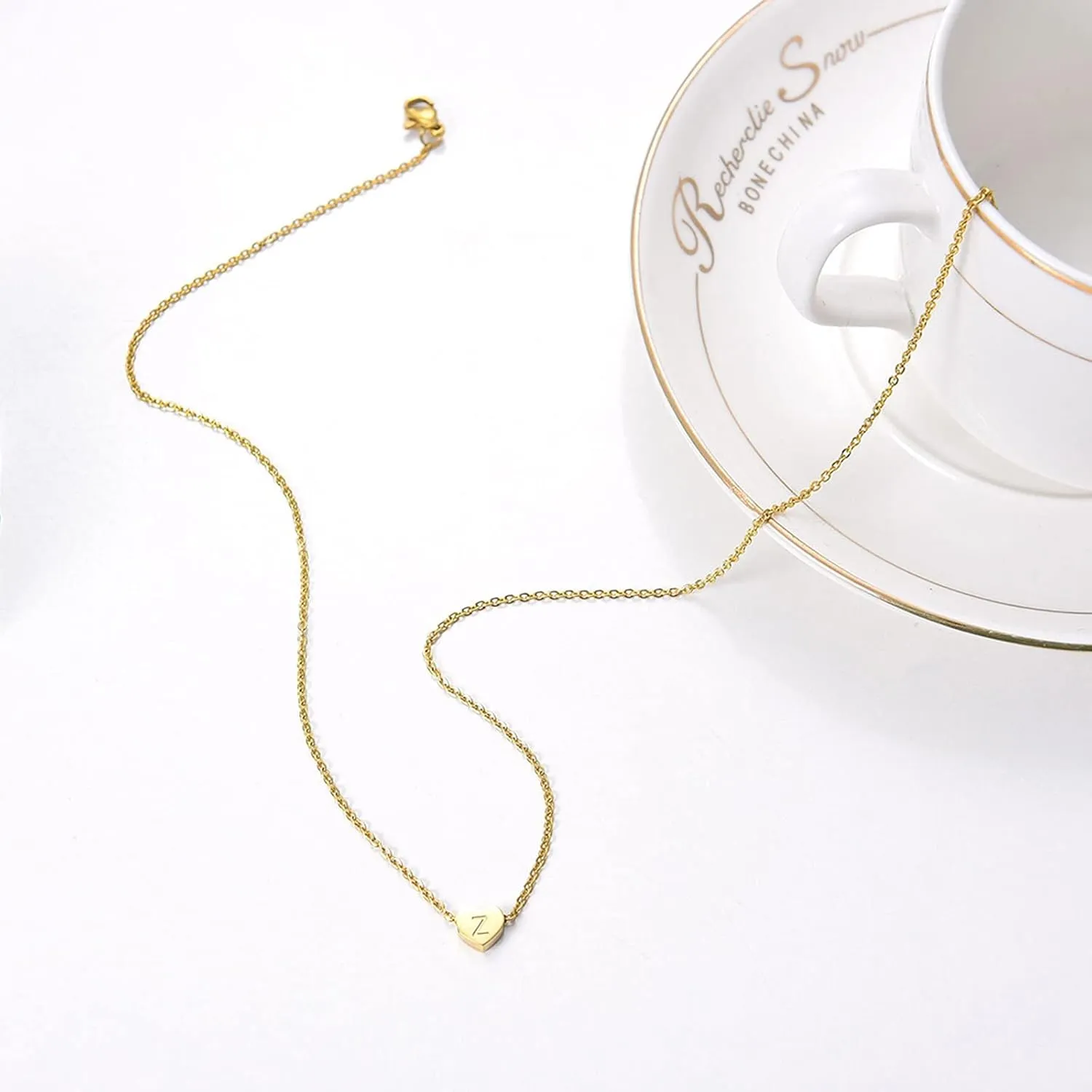 Gold Plated Initial Letter Pendant Necklace for Women,Stackable Heart Alphabetical Initial Choker Mother's Day Jewelry Gifts
