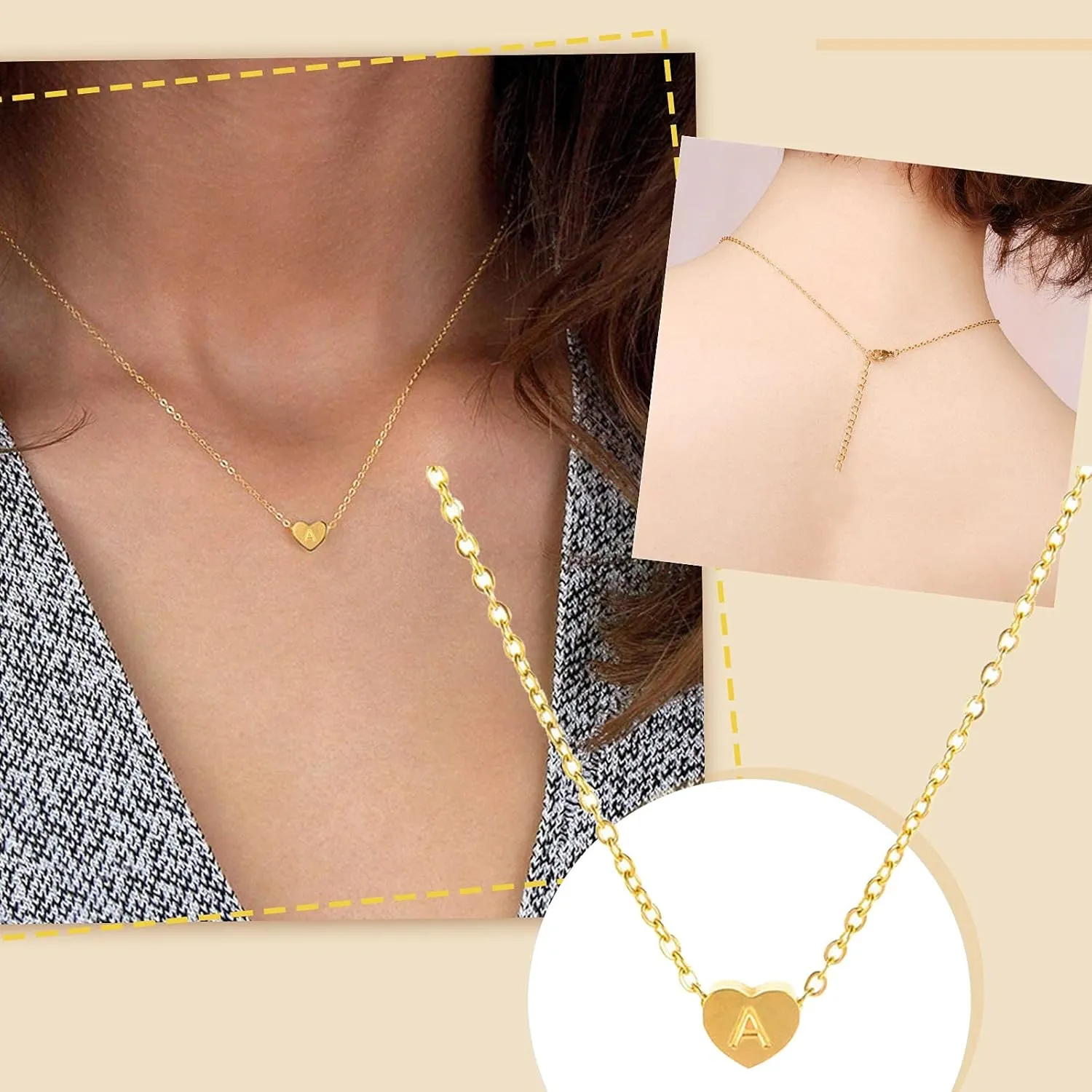 Gold Plated Initial Letter Pendant Necklace for Women,Stackable Heart Alphabetical Initial Choker Mother's Day Jewelry Gifts