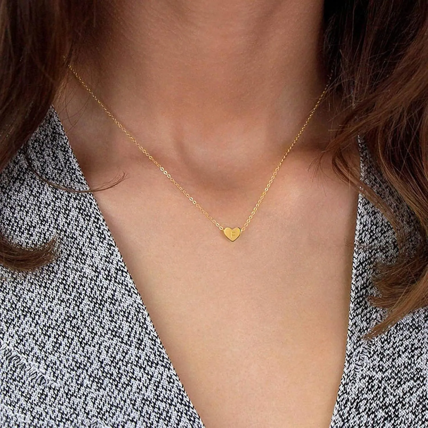 Gold Plated Initial Letter Pendant Necklace for Women,Stackable Heart Alphabetical Initial Choker Mother's Day Jewelry Gifts