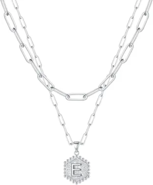Gold Plated Initial Necklaces for Women,Dainty Paperclip Link Chain Necklace Trendy Layered Stacked Pendant Necklaces