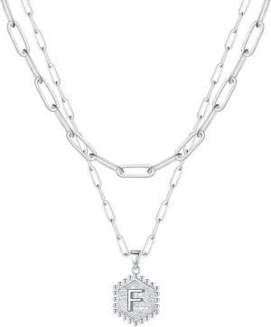 Gold Plated Initial Necklaces for Women,Dainty Paperclip Link Chain Necklace Trendy Layered Stacked Pendant Necklaces
