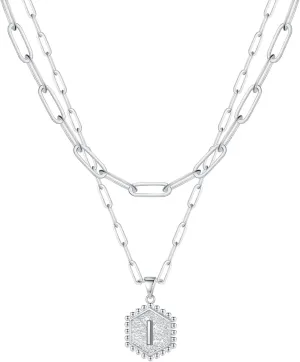 Gold Plated Initial Necklaces for Women,Dainty Paperclip Link Chain Necklace Trendy Layered Stacked Pendant Necklaces