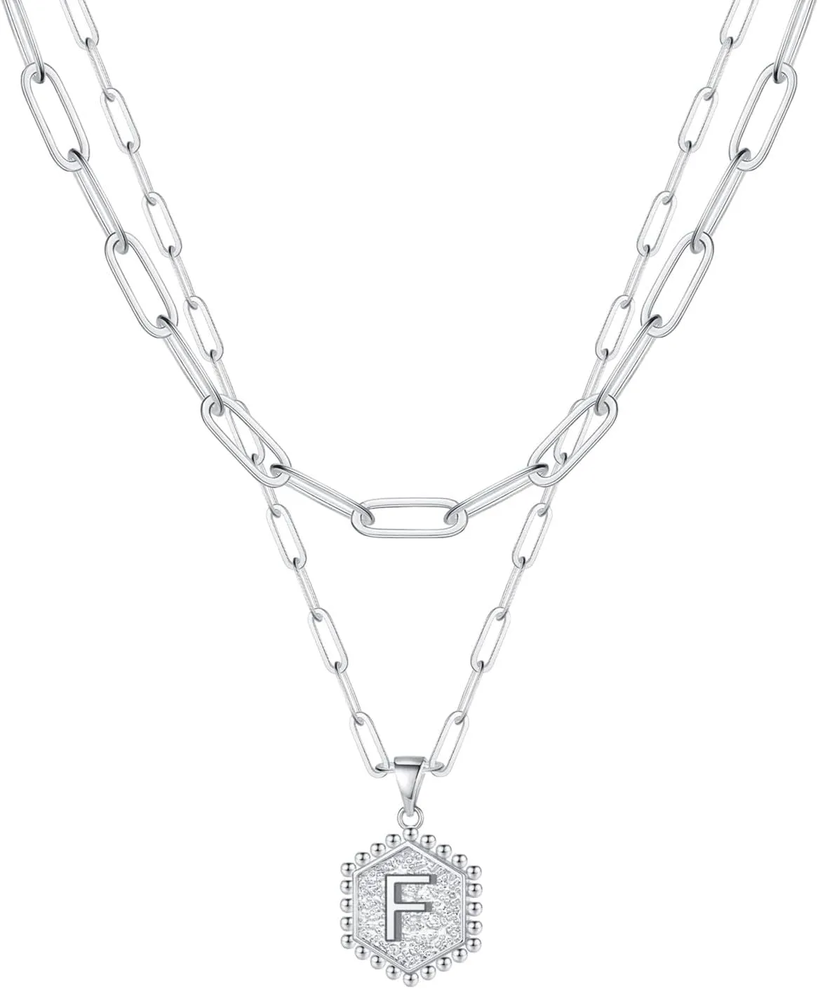 Gold Plated Initial Necklaces for Women,Dainty Paperclip Link Chain Necklace Trendy Layered Stacked Pendant Necklaces