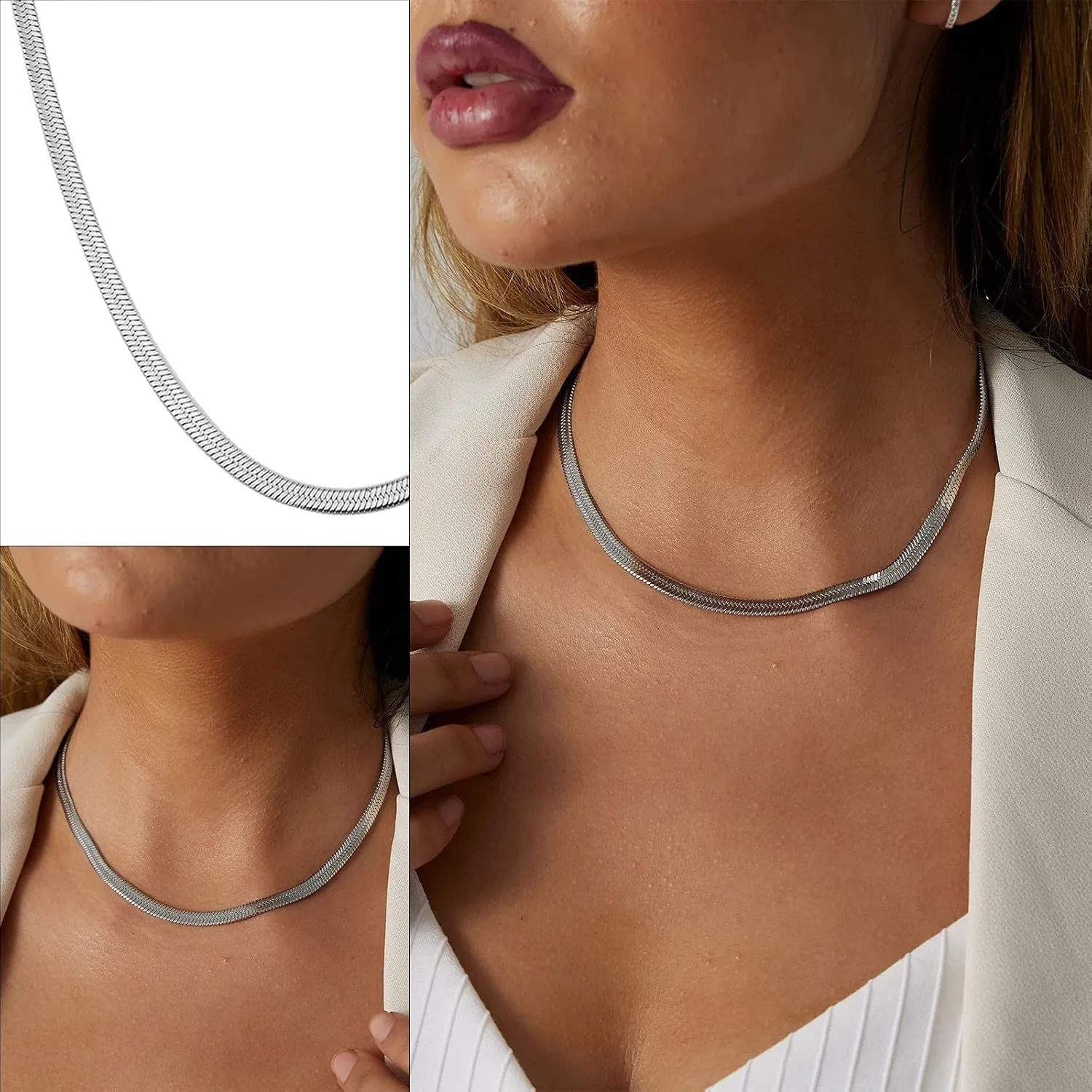 Gold Plated Necklace for Women,Dainty Herringbone Choker Chain Stackable Collarbone Snake Necklaces Trendy Gold Jewelry Gifts