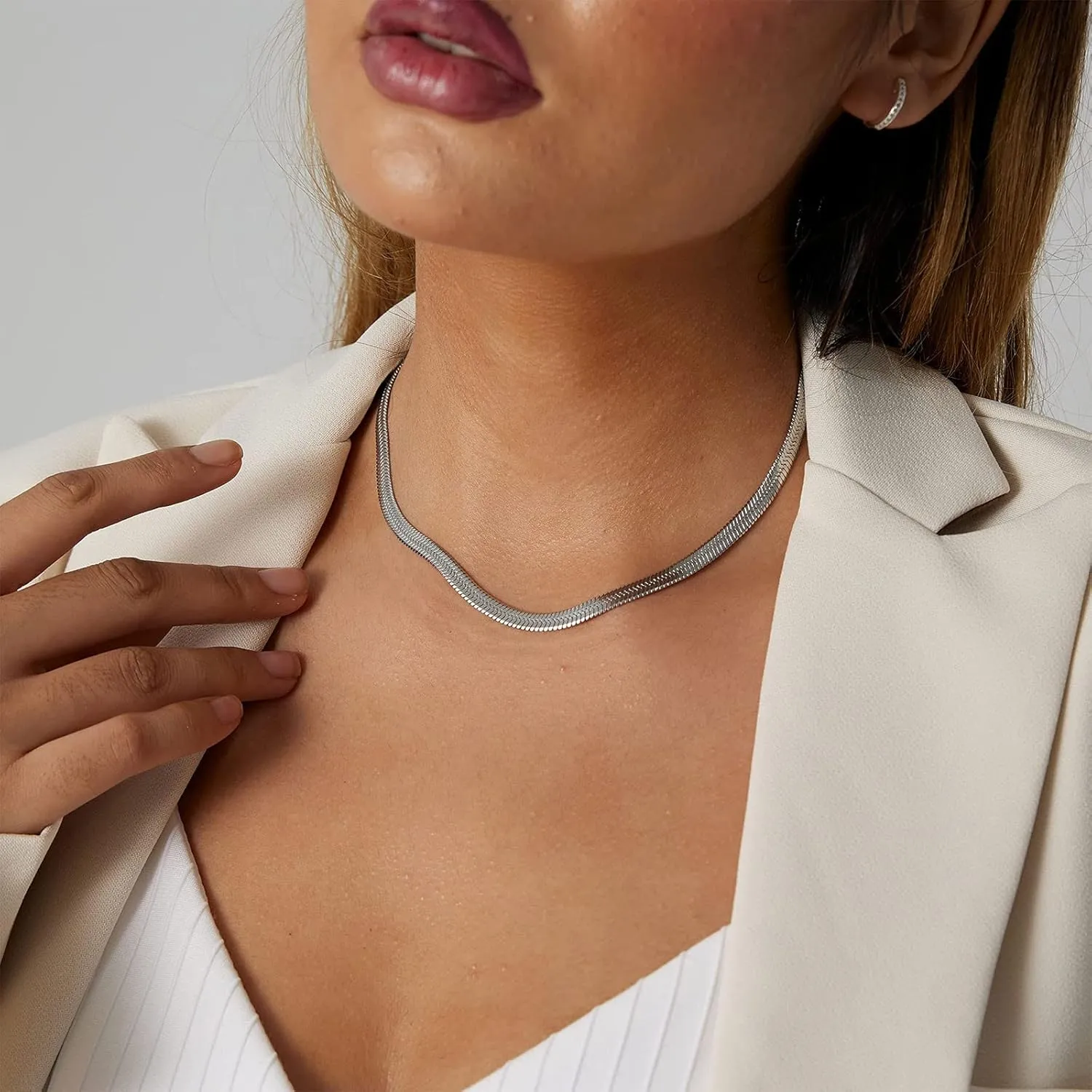 Gold Plated Necklace for Women,Dainty Herringbone Choker Chain Stackable Collarbone Snake Necklaces Trendy Gold Jewelry Gifts