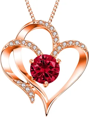 Gold Plated Sterling Silver Heart Necklace for Women,Twelve Months Birthstone Pendant Necklace for Mom Wife Xmas Mother's Day
