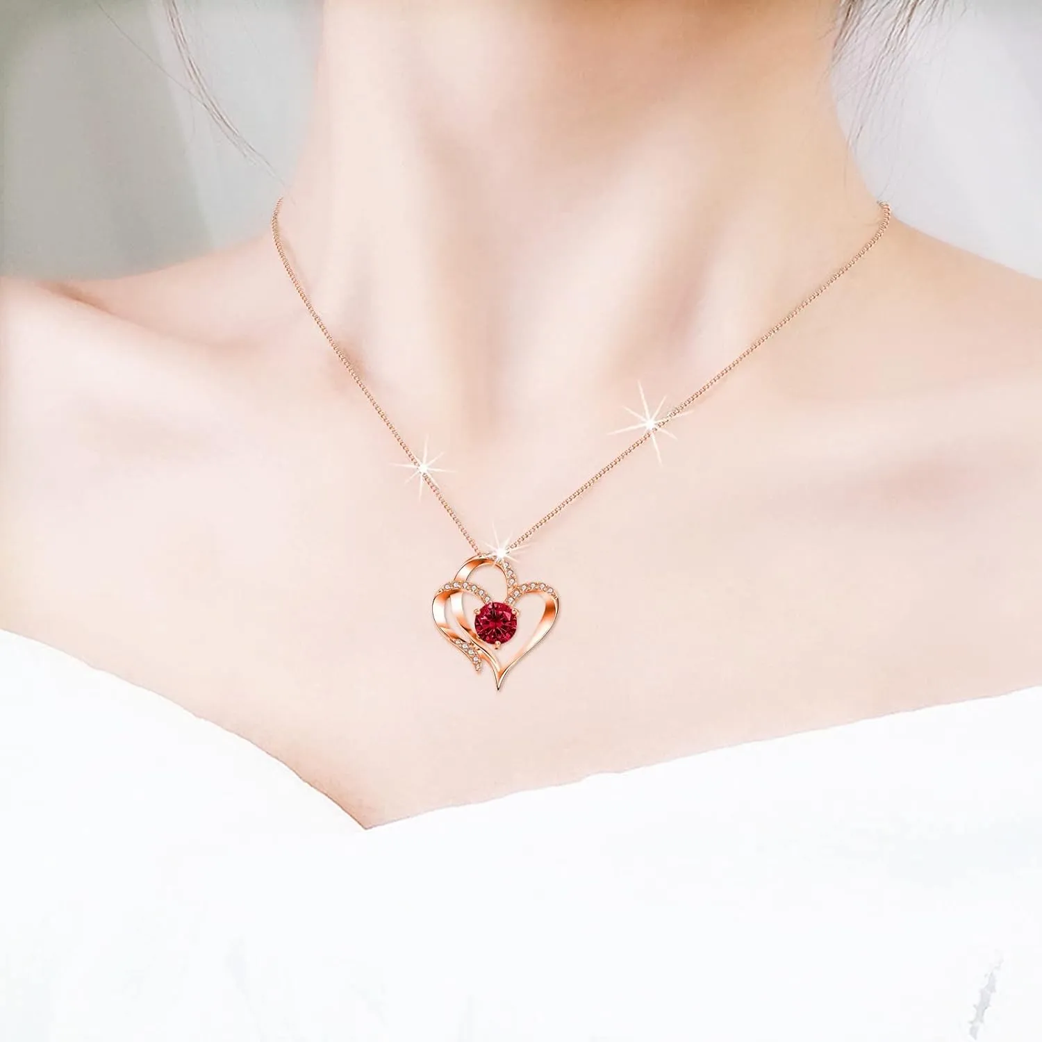 Gold Plated Sterling Silver Heart Necklace for Women,Twelve Months Birthstone Pendant Necklace for Mom Wife Xmas Mother's Day
