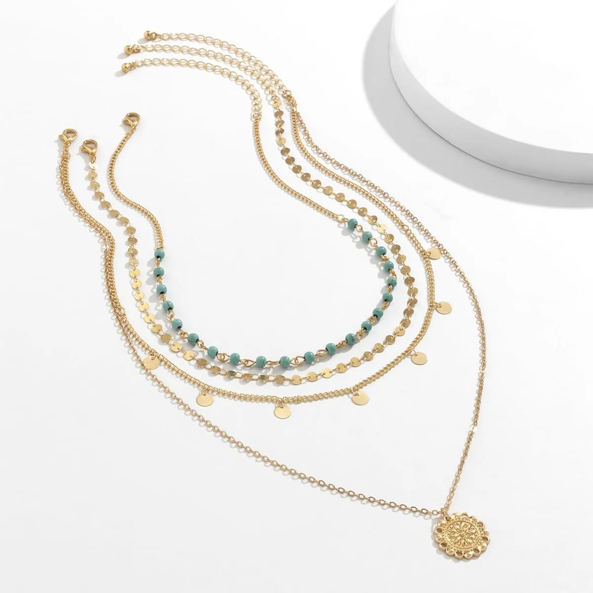 Gold Stacked Necklaces for Women Boho Layered Necklaces Bohemian Beaded Turquoise Coin Choker Necklaces Jewelry Gift for Women