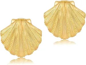 Gold Starfish Earrings for Women Beach Ocean Style Trendy Shell Dangle Earrings for Vacation Chunky Seashell Studs Hypoallergenic Statement Summer Jewelry