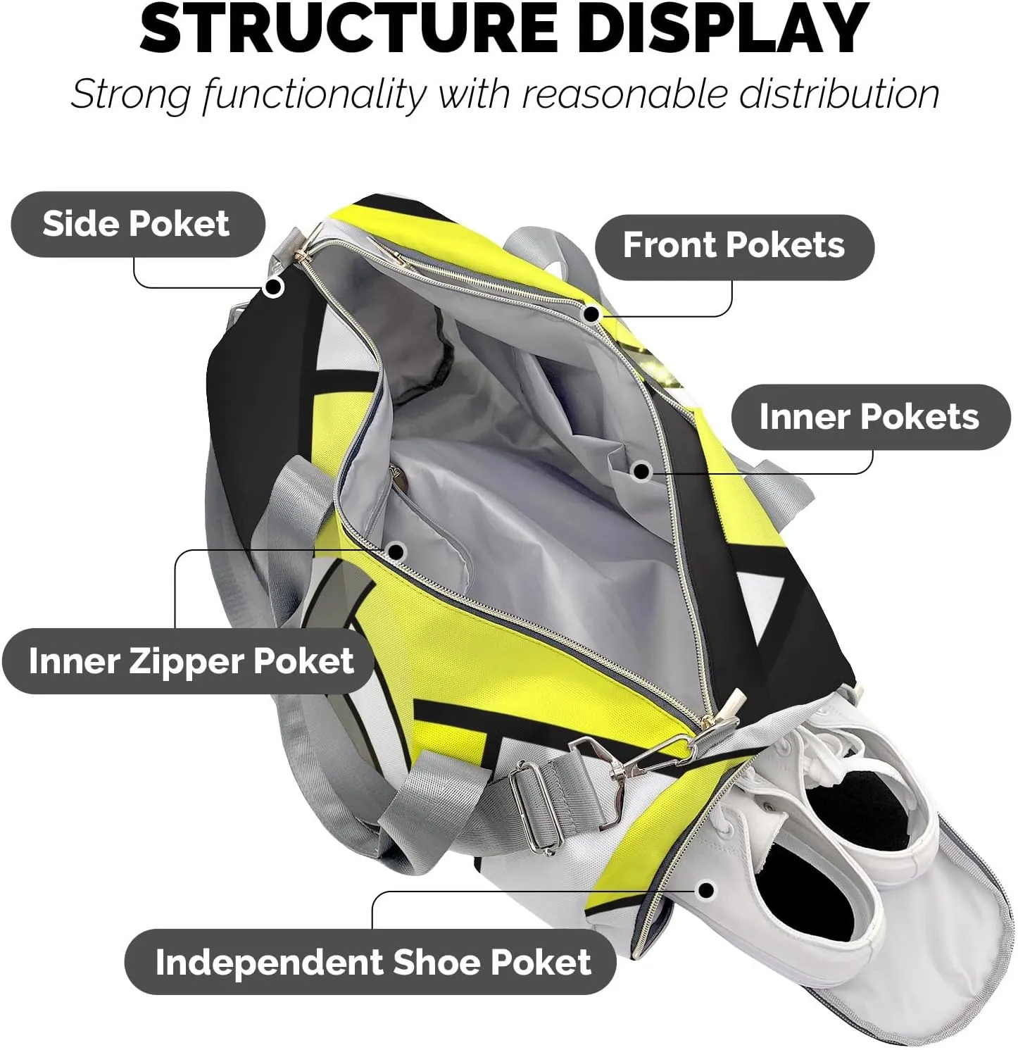 Golden Yellow Volleyball Duffel Bag Adjustable Shoulder Strap Perform Training Travel Bag for Boys Girls Teens Women Men