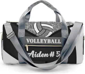 Gray Volleyball Bling Glitter Print Waterproof Duffel Bag with Shoe Compartment Gym Dance Sport Perform Training Travel Bag for Boys Girls Teens Women Men