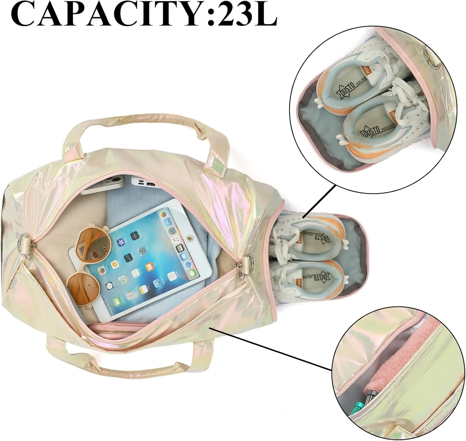 Gym Sports Duffle With Wet Pocket, Dance and Overnight Bag With Waterproof Shoe Pouch and Air Hole for Girls, Kids, Women - Travel Foldable