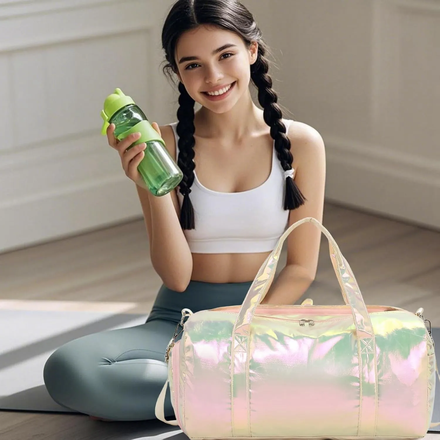 Gym Sports Duffle With Wet Pocket, Dance and Overnight Bag With Waterproof Shoe Pouch and Air Hole for Girls, Kids, Women - Travel Foldable