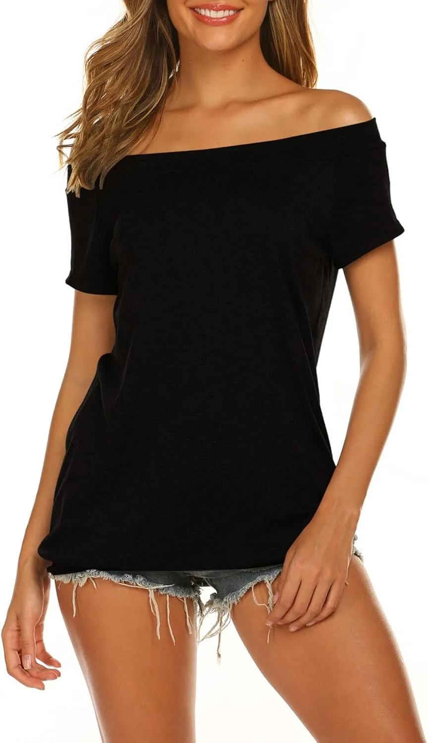 Halife Women's Off The Shoulder Tops Summer Casual Short Sleeve T Shirts