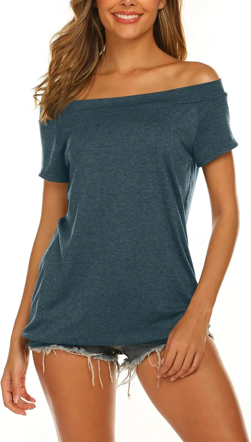 Halife Women's Off The Shoulder Tops Summer Casual Short Sleeve T Shirts