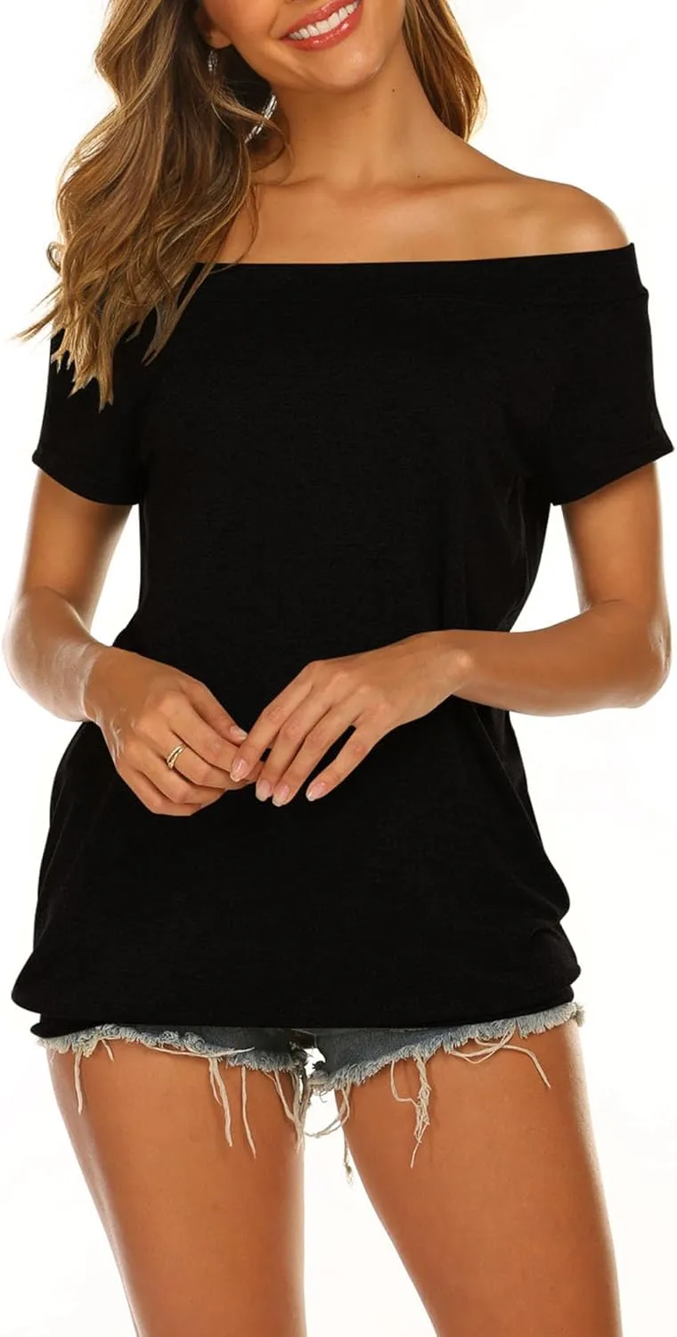 Halife Women's Off The Shoulder Tops Summer Casual Short Sleeve T Shirts