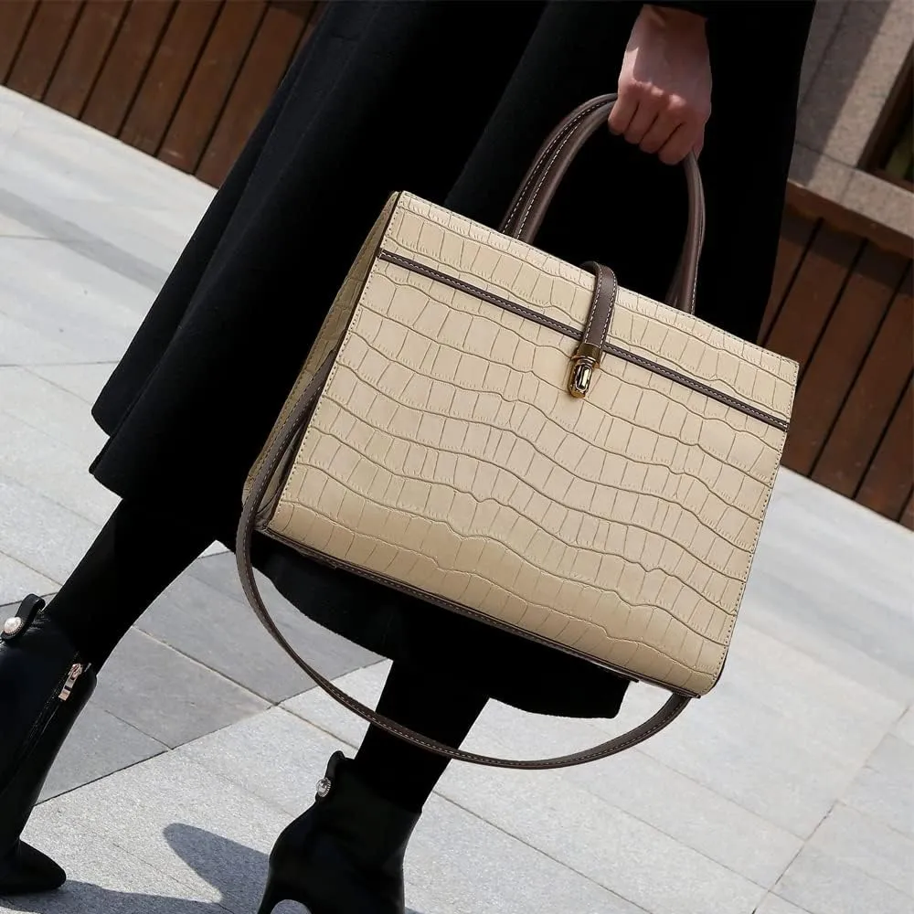 Handbags and Purse for Women Crocodile Pattern Leather Briefcase Top Handle Handbag Satchel Tote Bags Shoulder Bag