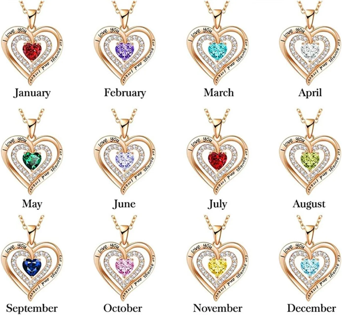 Heart Pendant Necklace for Women,Twelve Months Birthstone Clavicle Chain Birthday Valentine's Day for Wife Girlfriend Mother