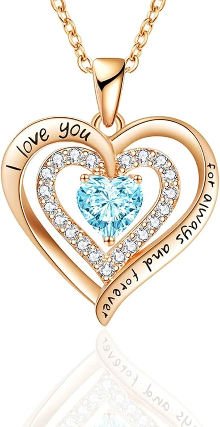 Heart Pendant Necklace for Women,Twelve Months Birthstone Clavicle Chain Birthday Valentine's Day for Wife Girlfriend Mother