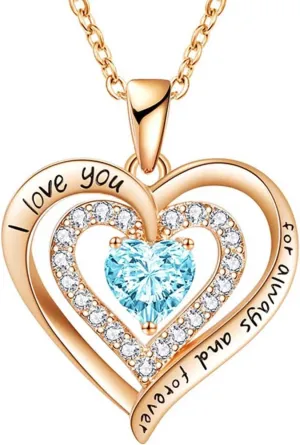 Heart Pendant Necklace for Women,Twelve Months Birthstone Clavicle Chain Birthday Valentine's Day for Wife Girlfriend Mother