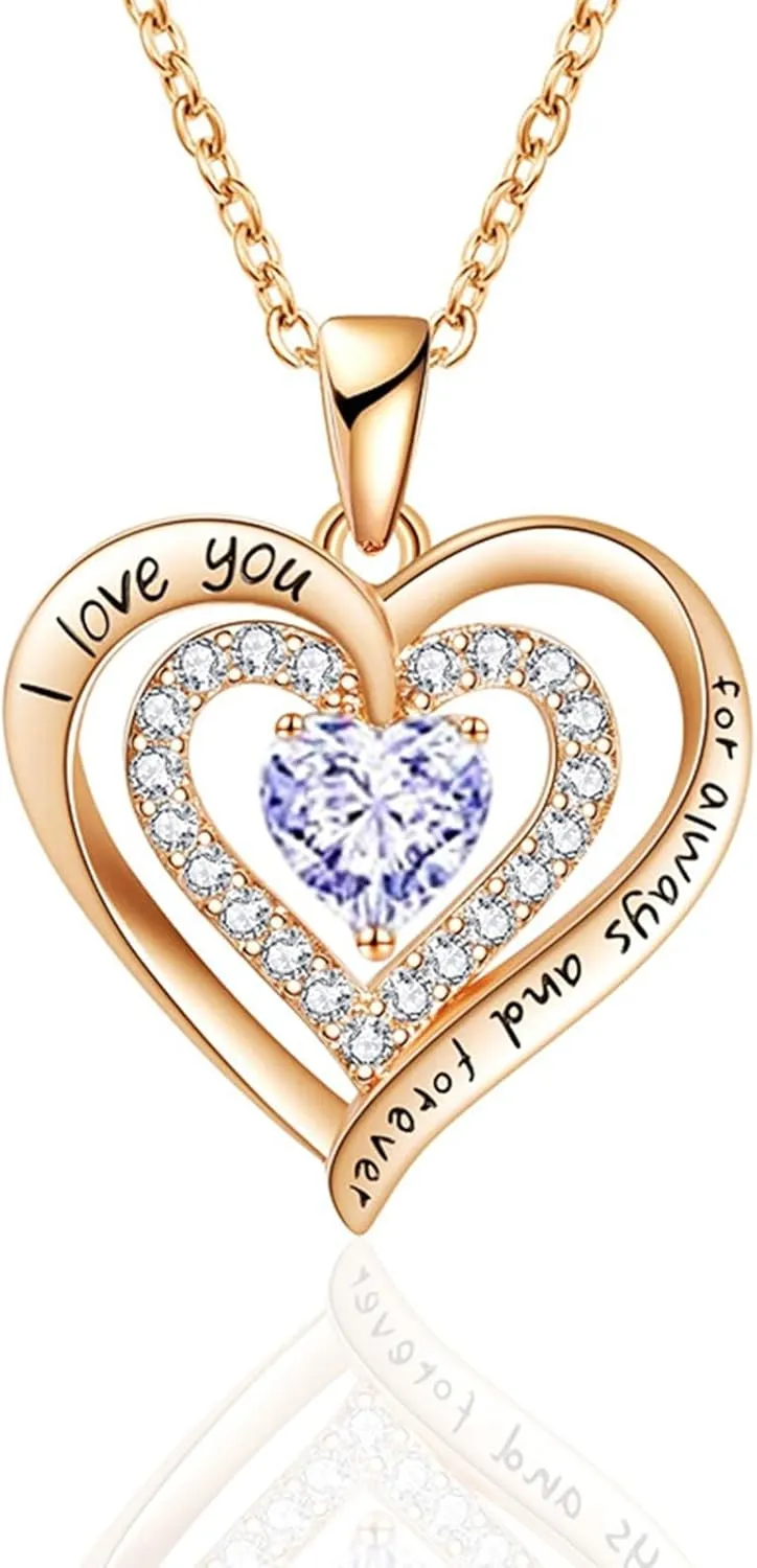 Heart Pendant Necklace for Women,Twelve Months Birthstone Clavicle Chain Birthday Valentine's Day for Wife Girlfriend Mother