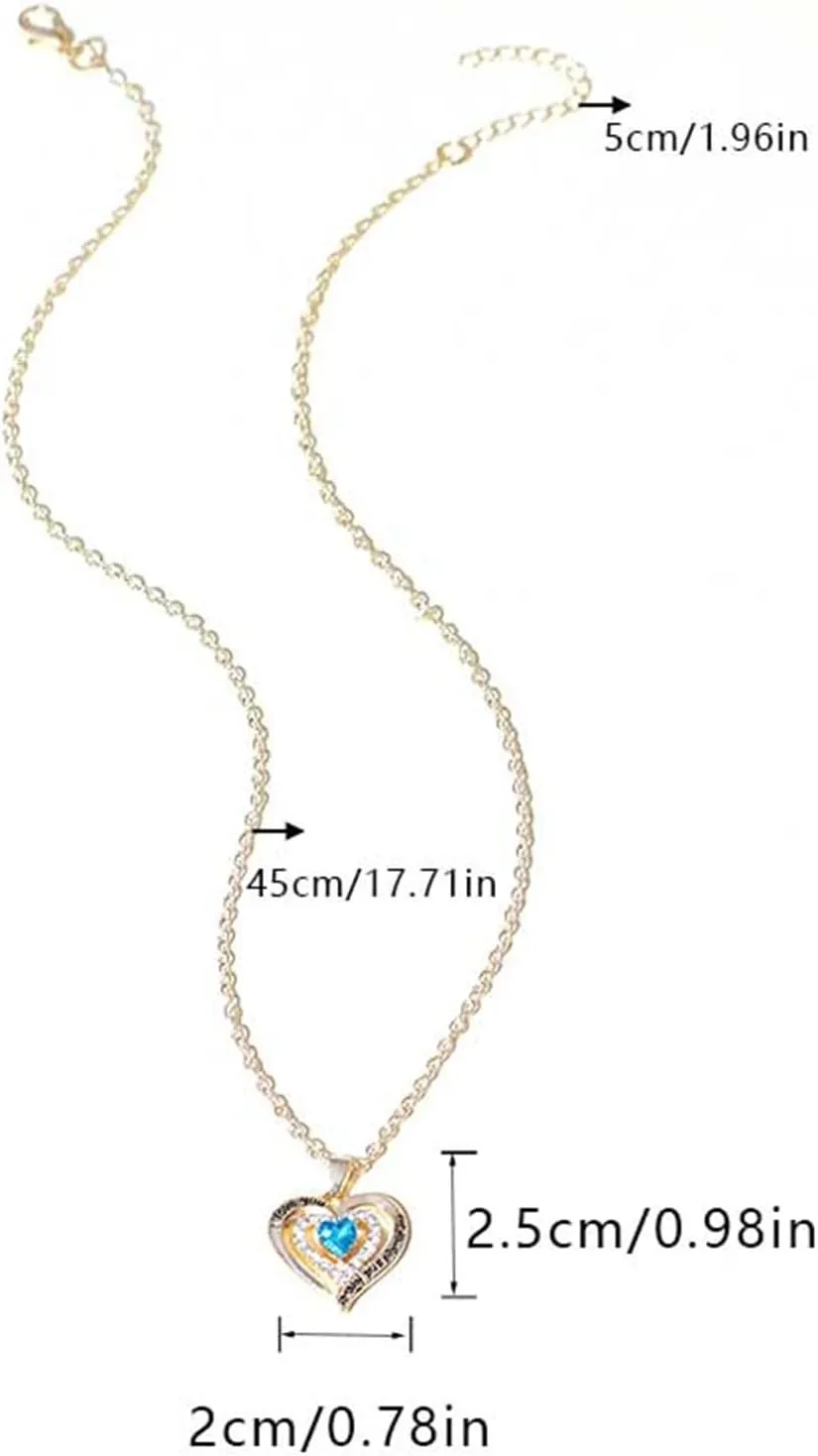 Heart Pendant Necklace for Women,Twelve Months Birthstone Clavicle Chain Birthday Valentine's Day for Wife Girlfriend Mother