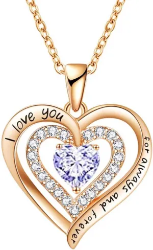 Heart Pendant Necklace for Women,Twelve Months Birthstone Clavicle Chain Birthday Valentine's Day for Wife Girlfriend Mother