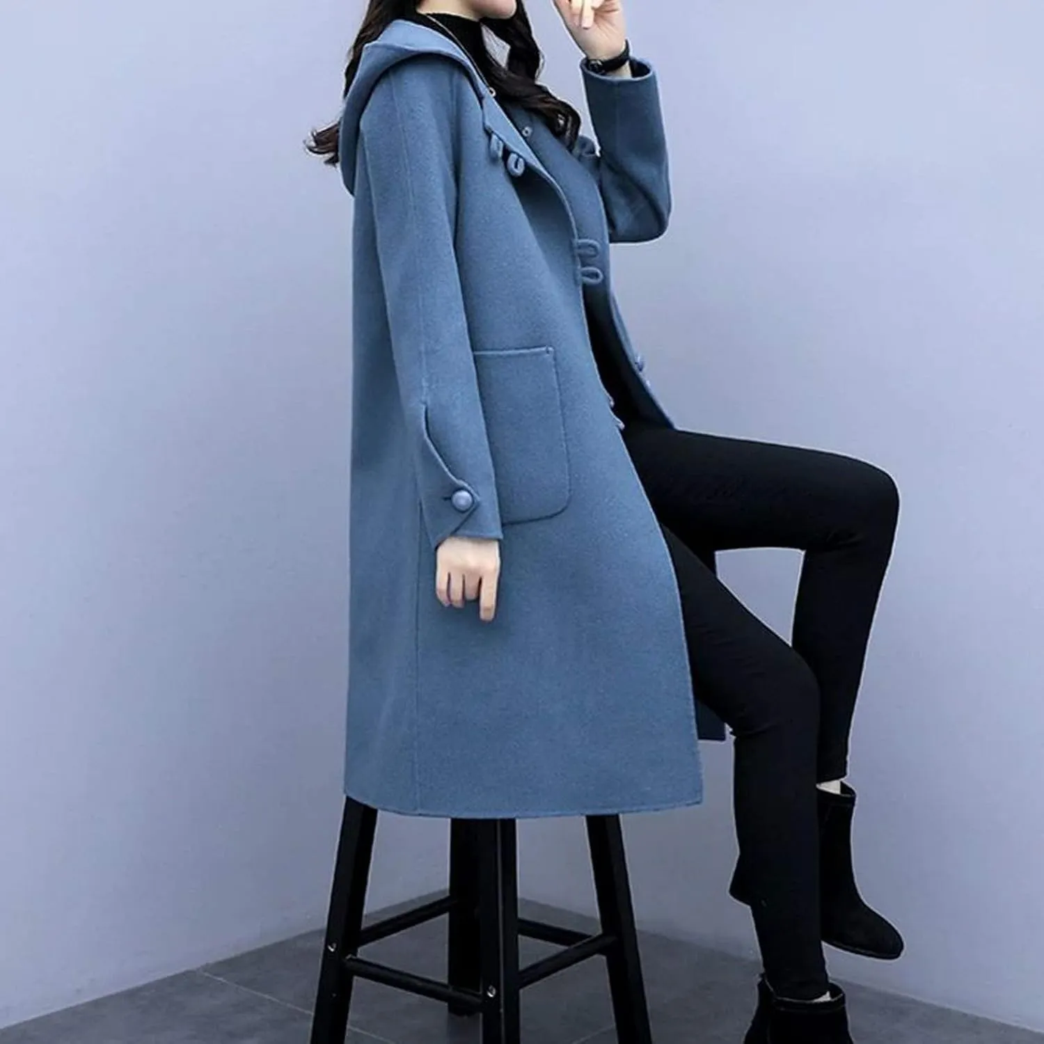 Heated Jackets for Women 2024 Casual Loose Mid-length Trench Coats Long Sleeve Button Woolen Jacket with Pockets