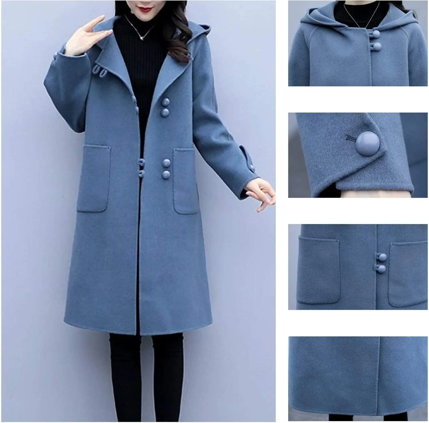 Heated Jackets for Women 2024 Casual Loose Mid-length Trench Coats Long Sleeve Button Woolen Jacket with Pockets