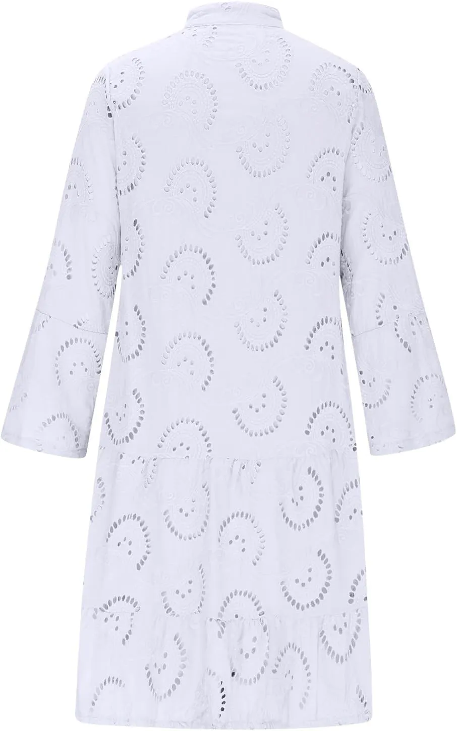 hlysgo Women's 2025 Casual Dress Eyelet Embroidery Mini Dresses Summer V-Neck Long Sleeve Boho Flowy Swing Dress for Ladies