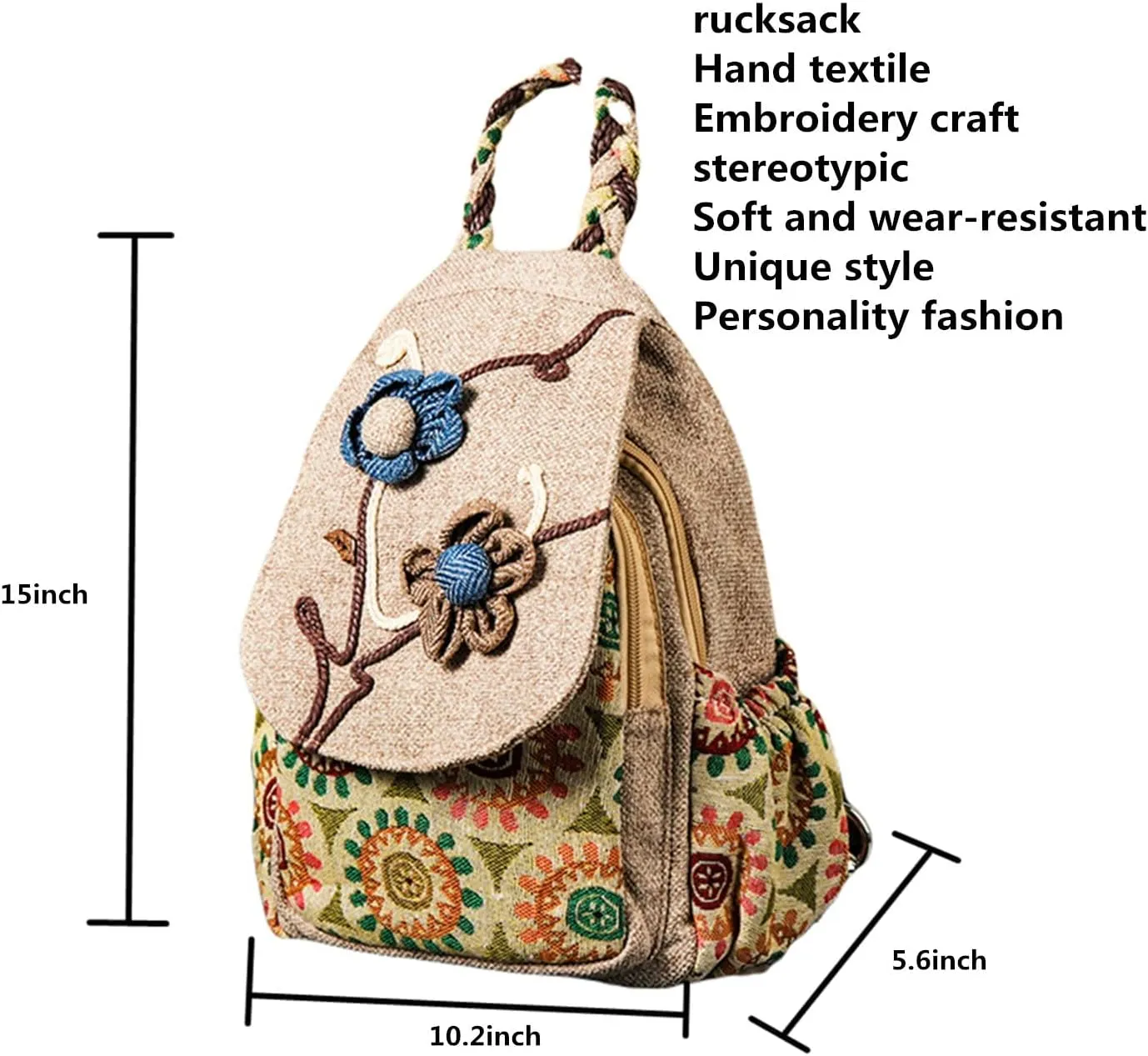 HUANGGUOSHU Backpack Purse for Women - Boho Style Small Convertible Sling Bag with Woven and Mushroom Design - Perfect Mini Backpack for Fashionable Hippie Ladies Gardenia