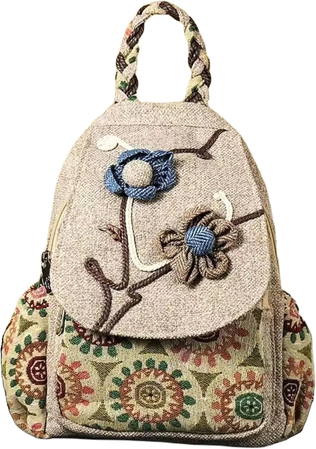 HUANGGUOSHU Backpack Purse for Women - Boho Style Small Convertible Sling Bag with Woven and Mushroom Design - Perfect Mini Backpack for Fashionable Hippie Ladies Gardenia