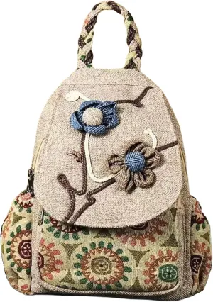 HUANGGUOSHU Backpack Purse for Women - Boho Style Small Convertible Sling Bag with Woven and Mushroom Design - Perfect Mini Backpack for Fashionable Hippie Ladies Gardenia
