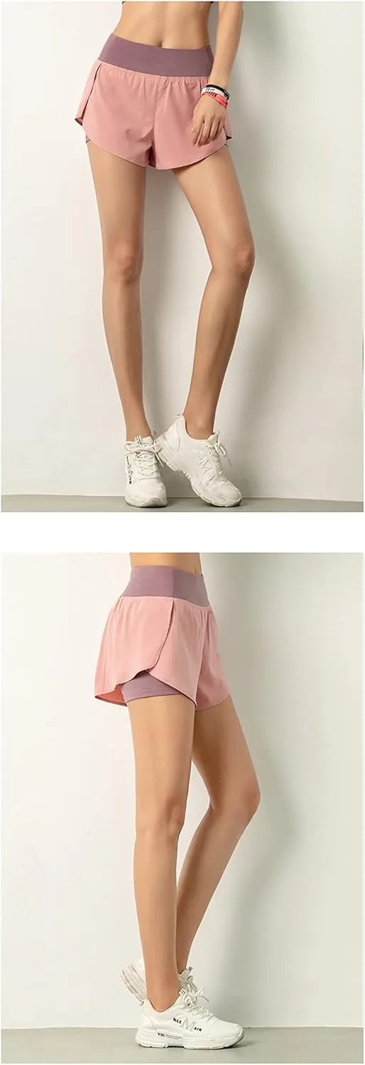 ICEGIA Women's Running Shorts Elastic High Waisted Shorts Pocket Sporty Workout Shorts Quick Dry Athletic Shorts Pants