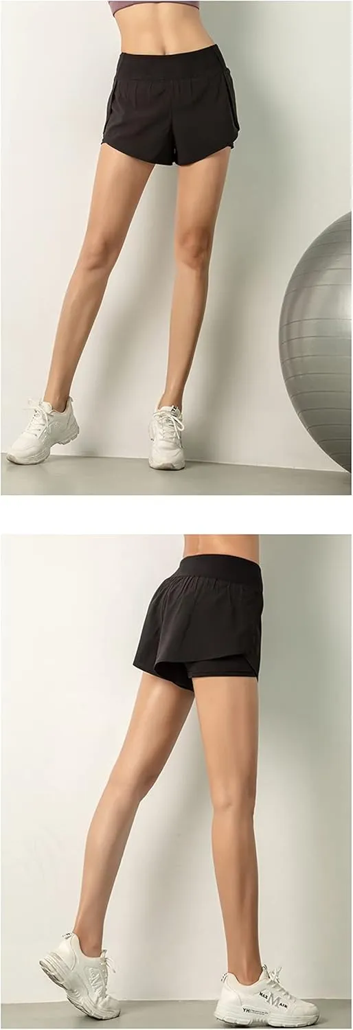 ICEGIA Women's Running Shorts Elastic High Waisted Shorts Pocket Sporty Workout Shorts Quick Dry Athletic Shorts Pants