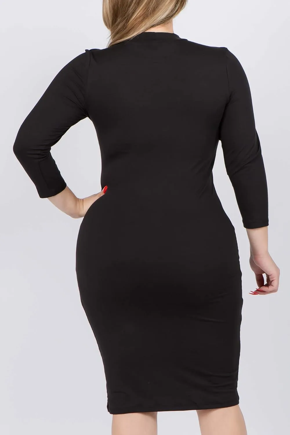 ICONOFLASH Women's 3/4 Sleeves Mock Neck Bodycon Midi Dresses