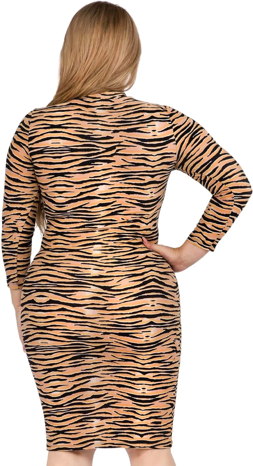 ICONOFLASH Women's 3/4 Sleeves Mock Neck Bodycon Midi Dresses