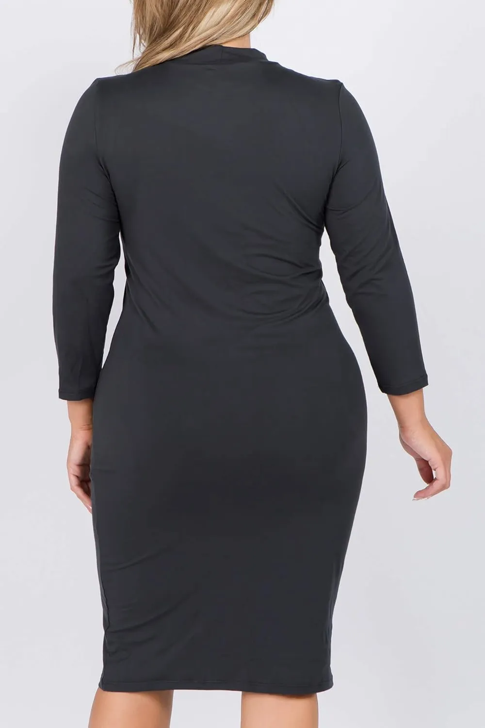 ICONOFLASH Women's 3/4 Sleeves Mock Neck Bodycon Midi Dresses