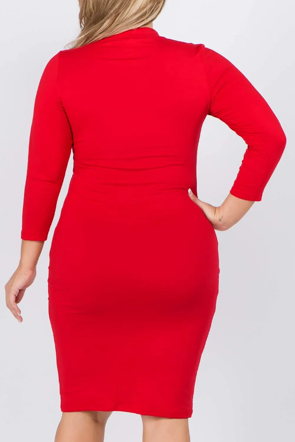 ICONOFLASH Women's 3/4 Sleeves Mock Neck Bodycon Midi Dresses