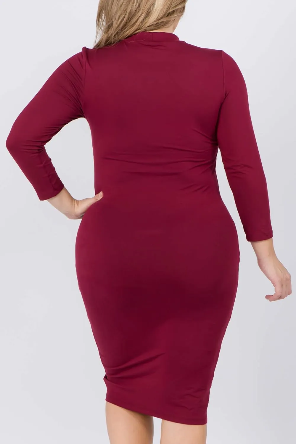 ICONOFLASH Women's 3/4 Sleeves Mock Neck Bodycon Midi Dresses