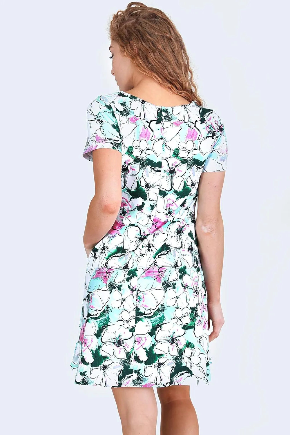 ICONOFLASH Womens Casual Summer Dresses with Pockets Short Sleeves Floral Print
