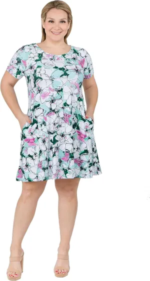 ICONOFLASH Womens Casual Summer Dresses with Pockets Short Sleeves Floral Print