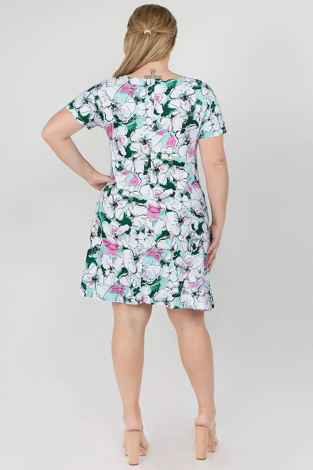 ICONOFLASH Womens Casual Summer Dresses with Pockets Short Sleeves Floral Print